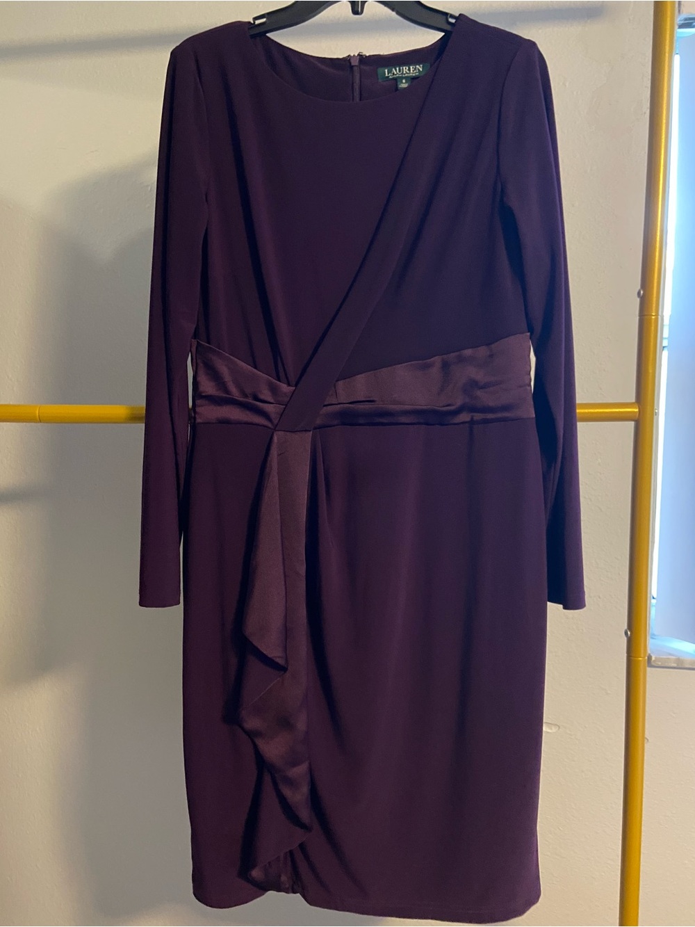 Ralph Lauren Plum Long-Sleeve Faux-Wrap Sheath Dress